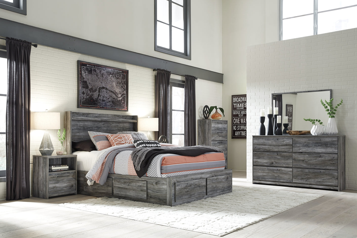 Baystorm  Panel Bed With 4 Storage Drawers With Dresser