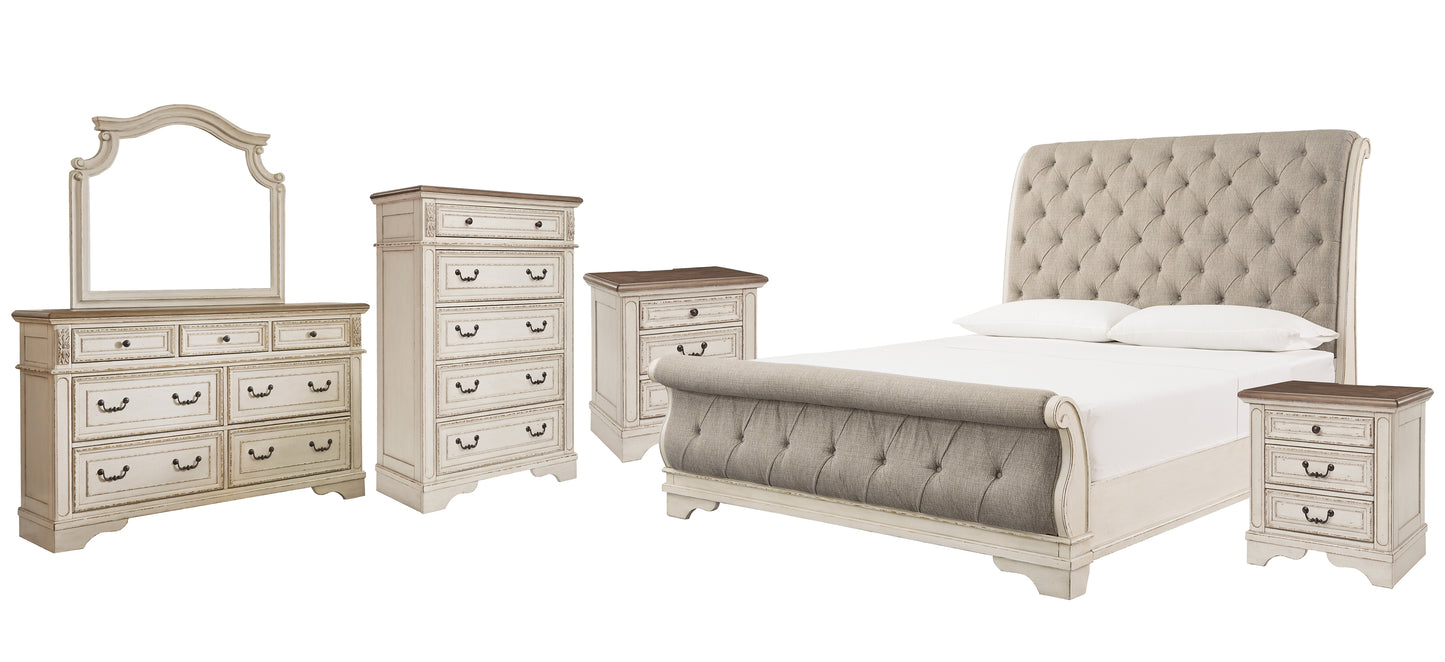 Realyn  Sleigh Bed With Mirrored Dresser, Chest And 2 Nightstands