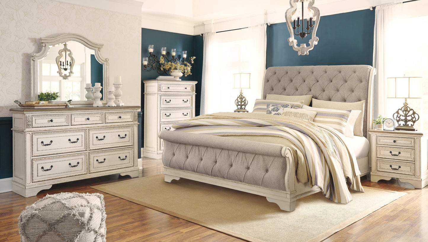 Realyn  Sleigh Bed With Mirrored Dresser, Chest And 2 Nightstands