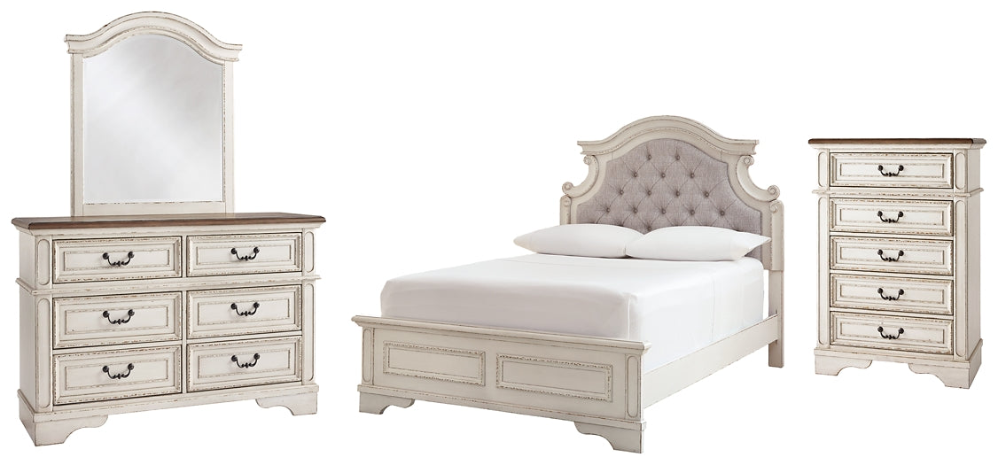 Realyn  Panel Bed With Mirrored Dresser And Chest