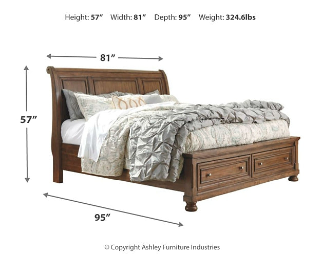 Flynnter  Sleigh Bed With 2 Storage Drawers With Dresser With Dresser