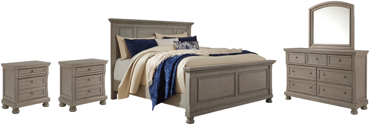 Lettner  Panel Bed With Mirrored Dresser And 2 Nightstands