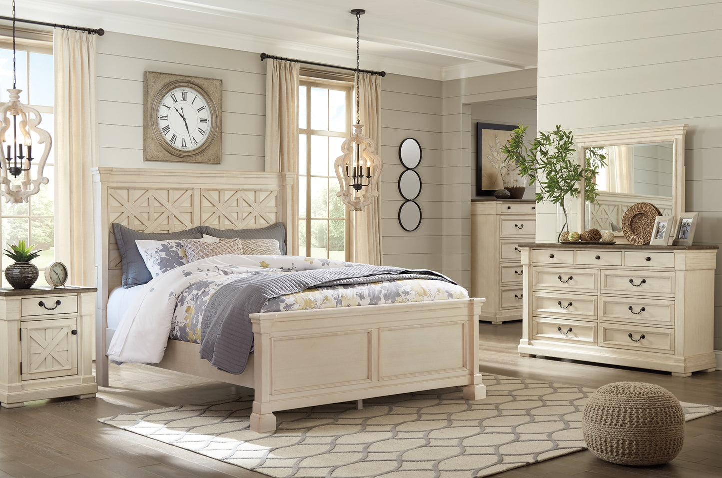 Bolanburg  Panel Bed With Mirrored Dresser And 2 Nightstands