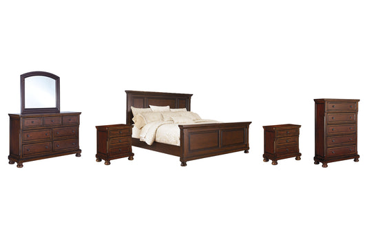 Porter  Panel Bed With Mirrored Dresser, Chest And 2 Nightstands