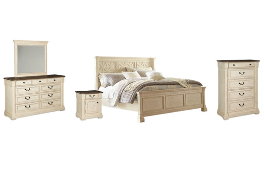 Bolanburg  Panel Bed With Mirrored Dresser, Chest And Nightstand