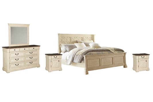 Bolanburg  Panel Bed With Mirrored Dresser And 2 Nightstands