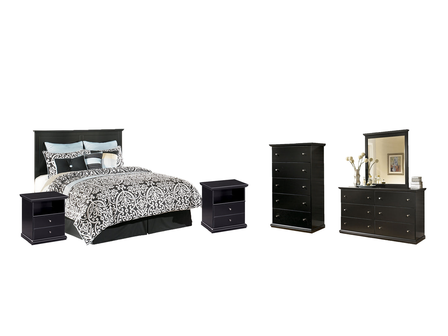 Maribel / Panel Headboard With Mirrored Dresser, Chest And 2 Nightstands