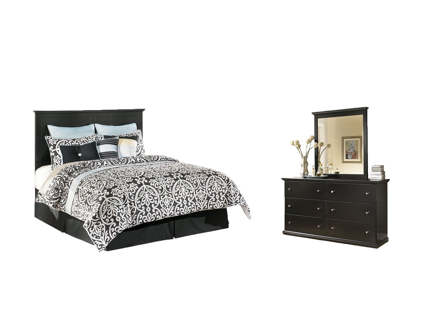 Maribel / Panel Headboard With Mirrored Dresser