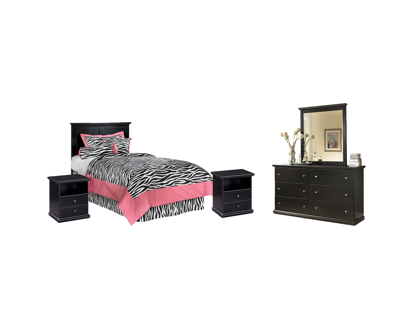 Maribel  Panel Headboard With Mirrored Dresser And 2 Nightstands