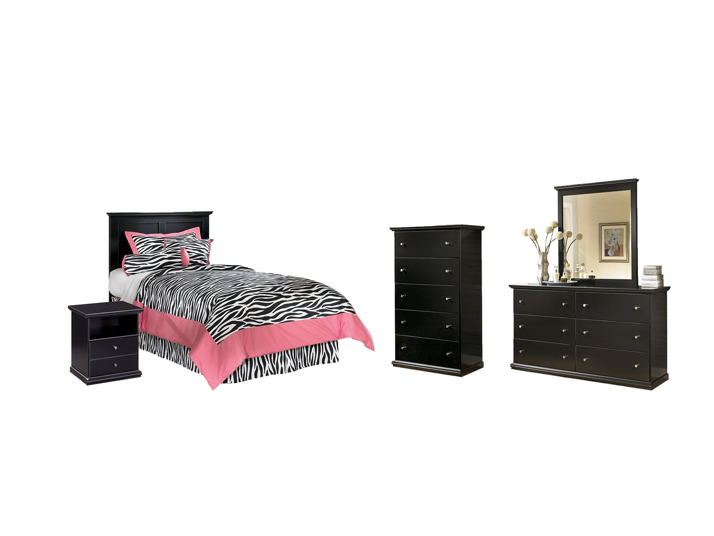 Maribel  Panel Headboard With Mirrored Dresser, Chest And Nightstand