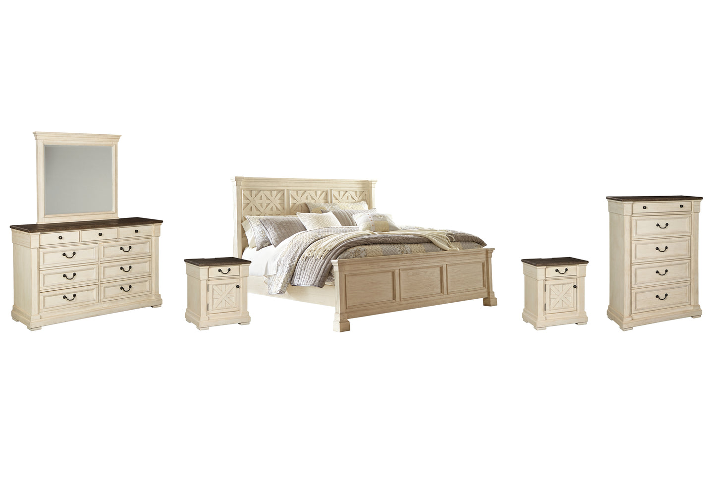 Bolanburg  Panel Bed With Mirrored Dresser, Chest And 2 Nightstands