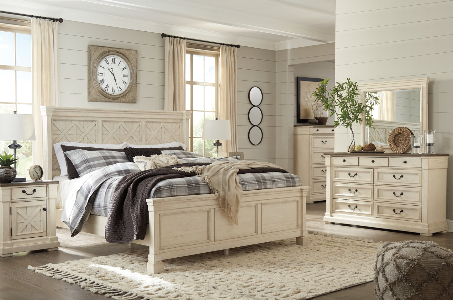 Bolanburg  Panel Bed With Mirrored Dresser, Chest And 2 Nightstands