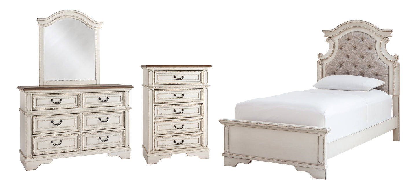 Realyn  Panel Bed With Mirrored Dresser And Chest