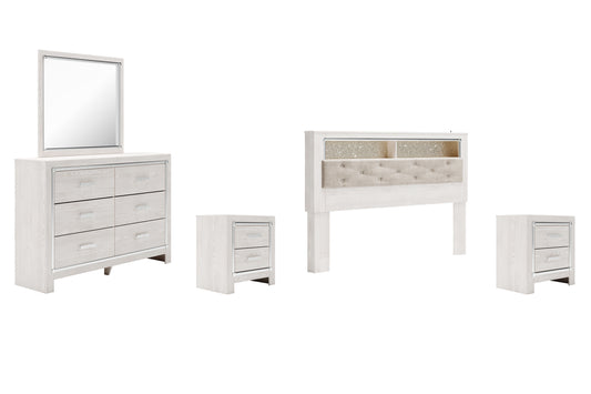 Altyra  Bookcase Headboard With Mirrored Dresser And 2 Nightstands