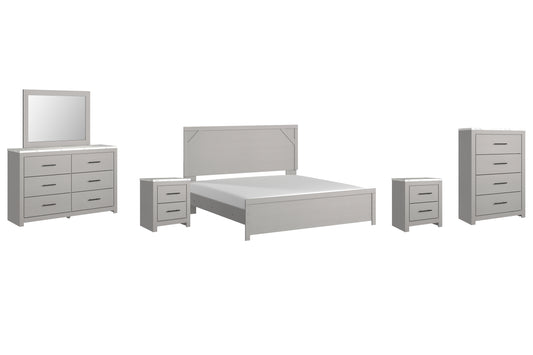 Cottonburg  Panel Bed With Mirrored Dresser, Chest And 2 Nightstands