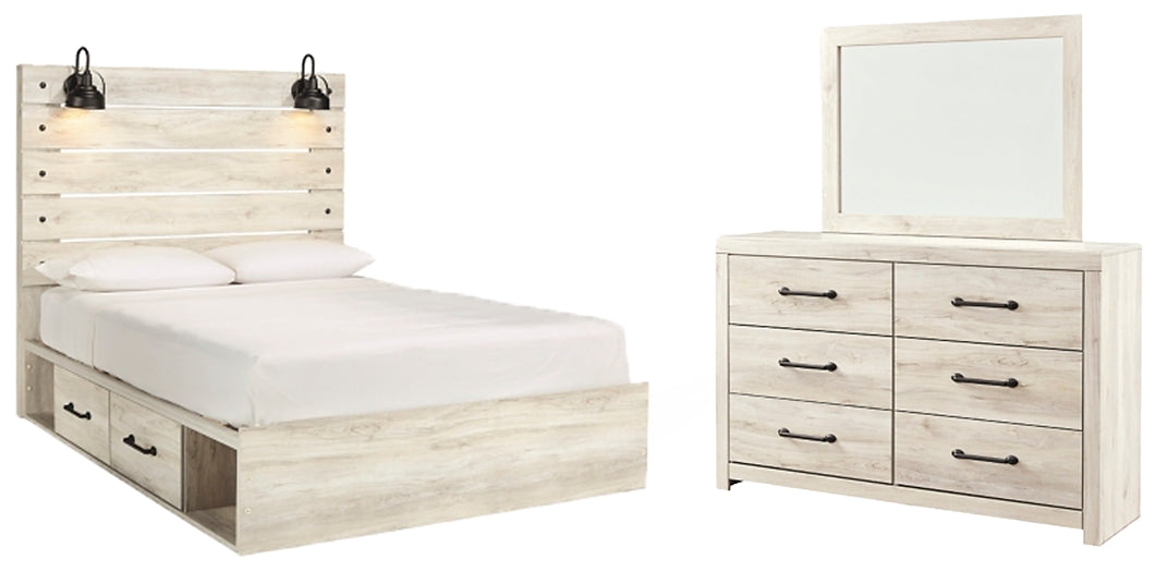 Cambeck  Panel Bed With 4 Storage Drawers With Mirrored Dresser