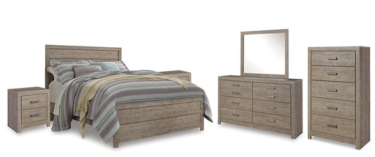 Culverbach  Panel Bed With Mirrored Dresser, Chest And 2 Nightstands