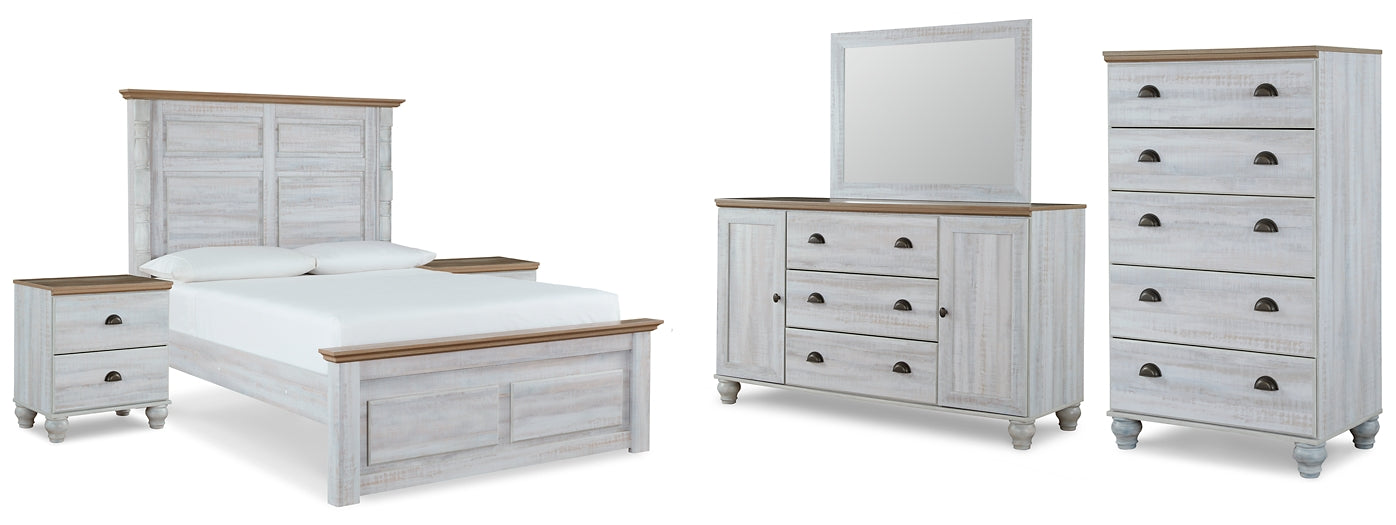 Haven Bay  Panel Bed With Mirrored Dresser, Chest And 2 Nightstands