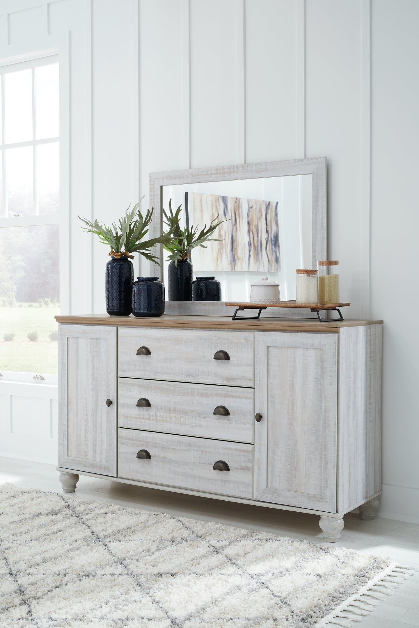 Haven Bay  Panel Bed With Mirrored Dresser, Chest And 2 Nightstands