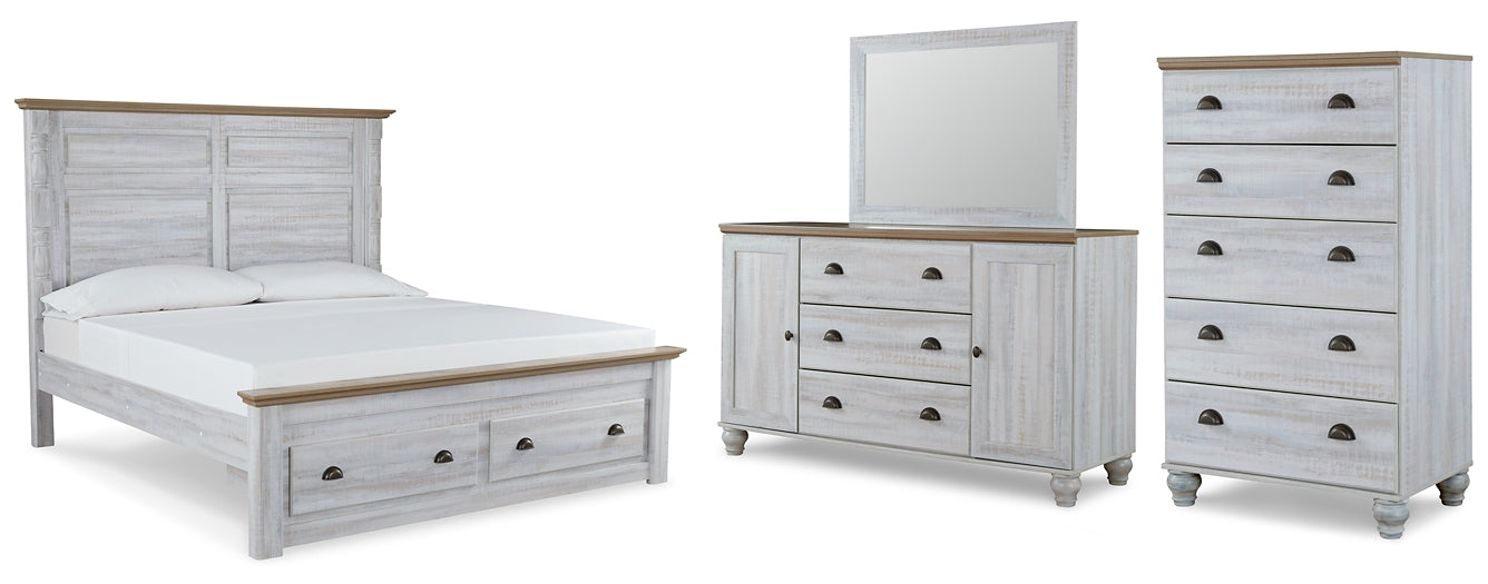 Haven Bay  Panel Storage Bed With Mirrored Dresser And Chest