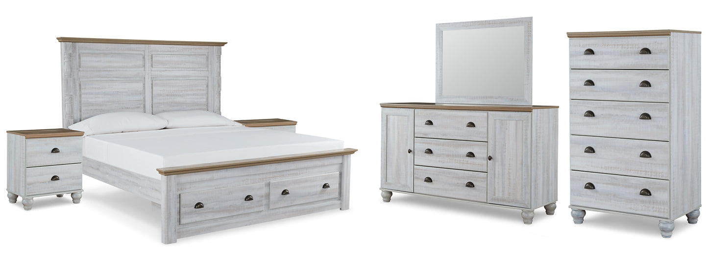 Haven Bay  Panel Storage Bed With Mirrored Dresser, Chest And 2 Nightstands