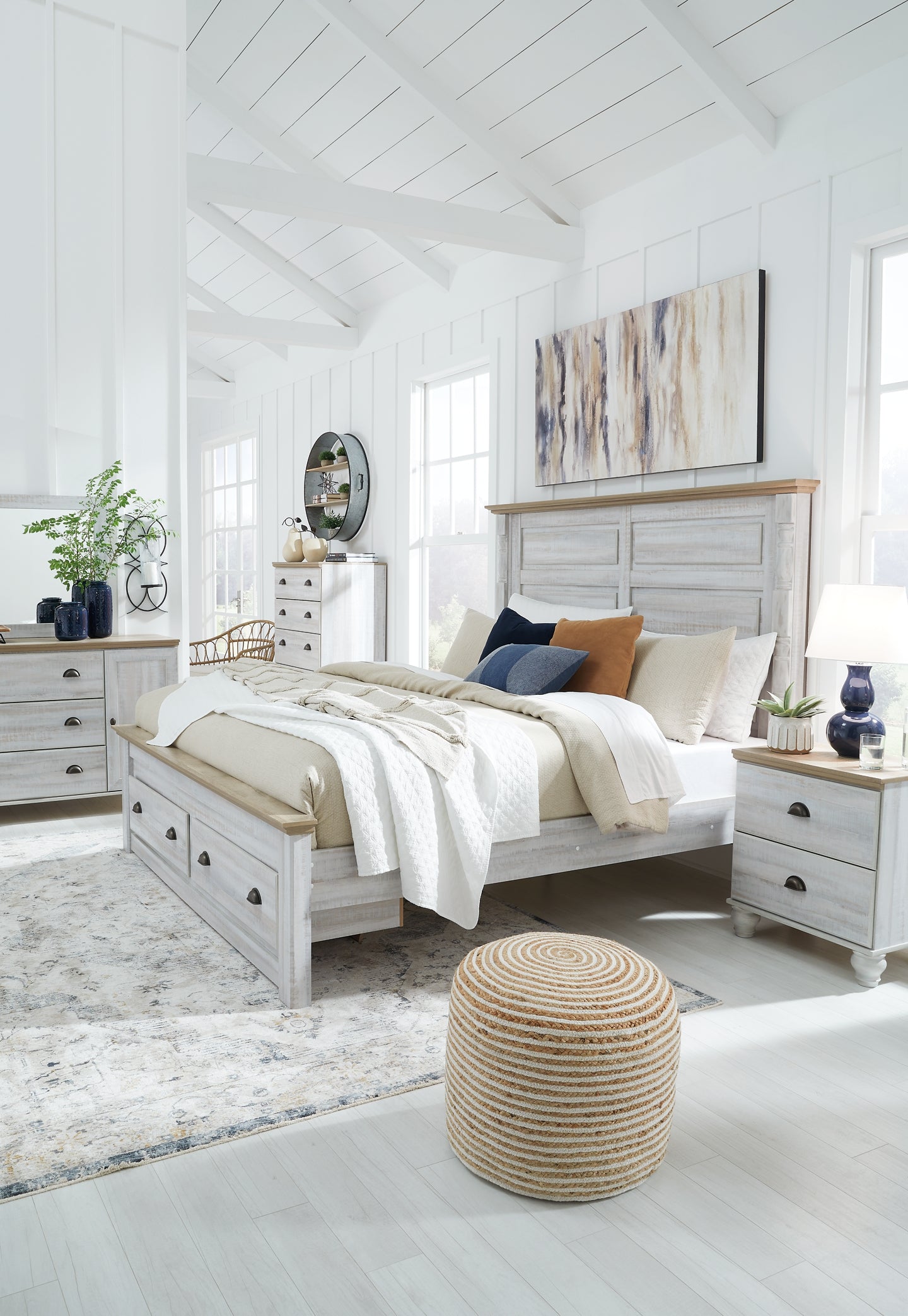 Haven Bay  Panel Storage Bed With Mirrored Dresser, Chest And Nightstand