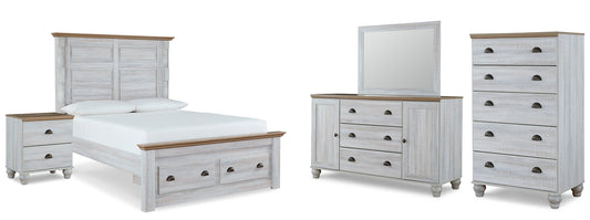 Haven Bay  Panel Storage Bed With Mirrored Dresser, Chest And Nightstand