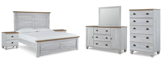 Haven Bay  Panel Bed With Mirrored Dresser, Chest And 2 Nightstands