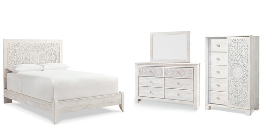 Paxberry  Panel Bed With Mirrored Dresser And Chest