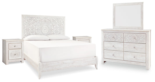 Paxberry  Panel Bed With Mirrored Dresser And 2 Nightstands