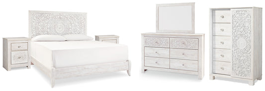 Paxberry  Panel Bed With Mirrored Dresser, Chest And 2 Nightstands