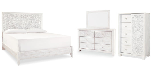 Paxberry  Panel Bed With Mirrored Dresser And Chest