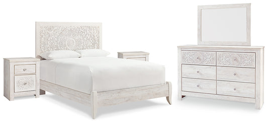 Paxberry  Panel Bed With Mirrored Dresser And 2 Nightstands