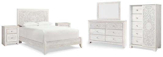 Paxberry  Panel Bed With Mirrored Dresser, Chest And 2 Nightstands