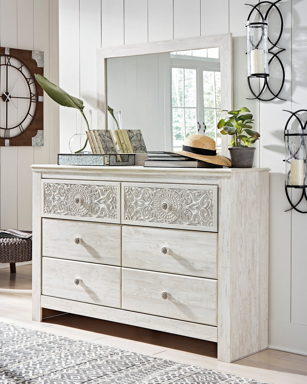 Paxberry  Panel Bed With Mirrored Dresser