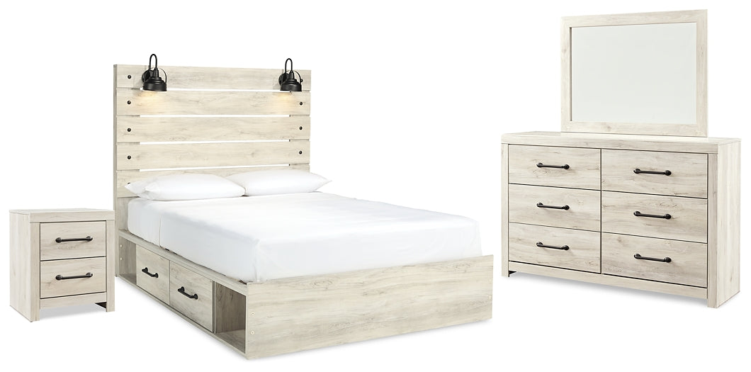 Cambeck  Panel Bed With 2 Storage Drawers With Mirrored Dresser And Nightstand