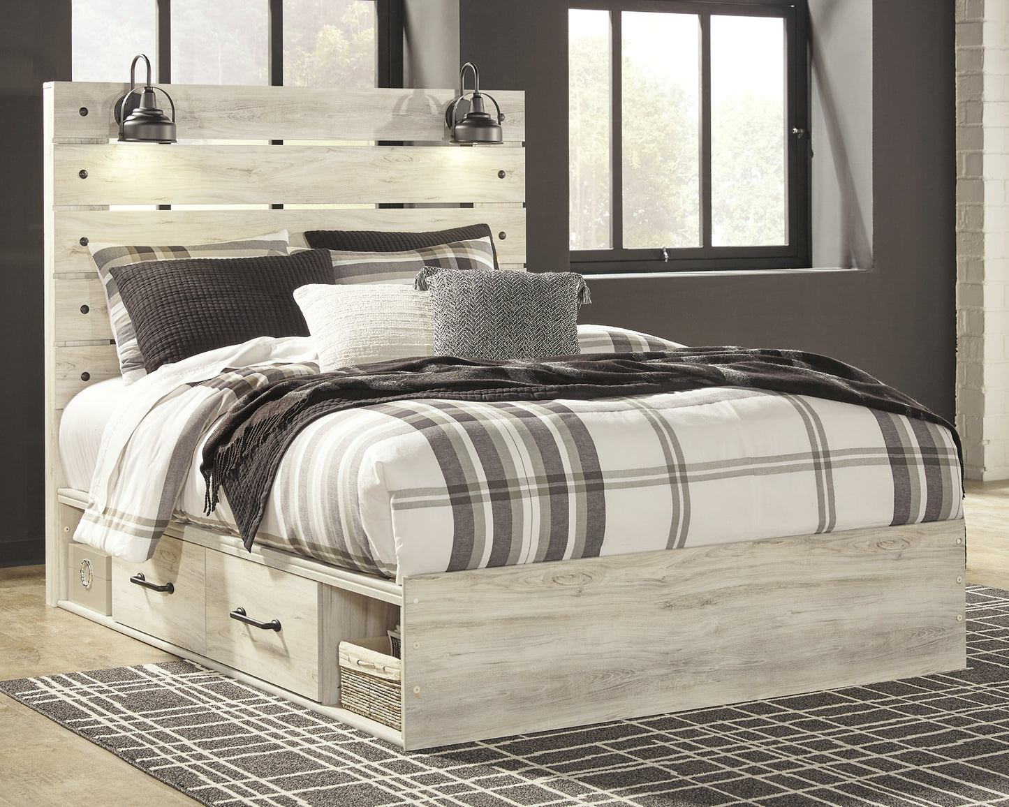 Cambeck  Panel Bed With 2 Storage Drawers With Mirrored Dresser And Nightstand