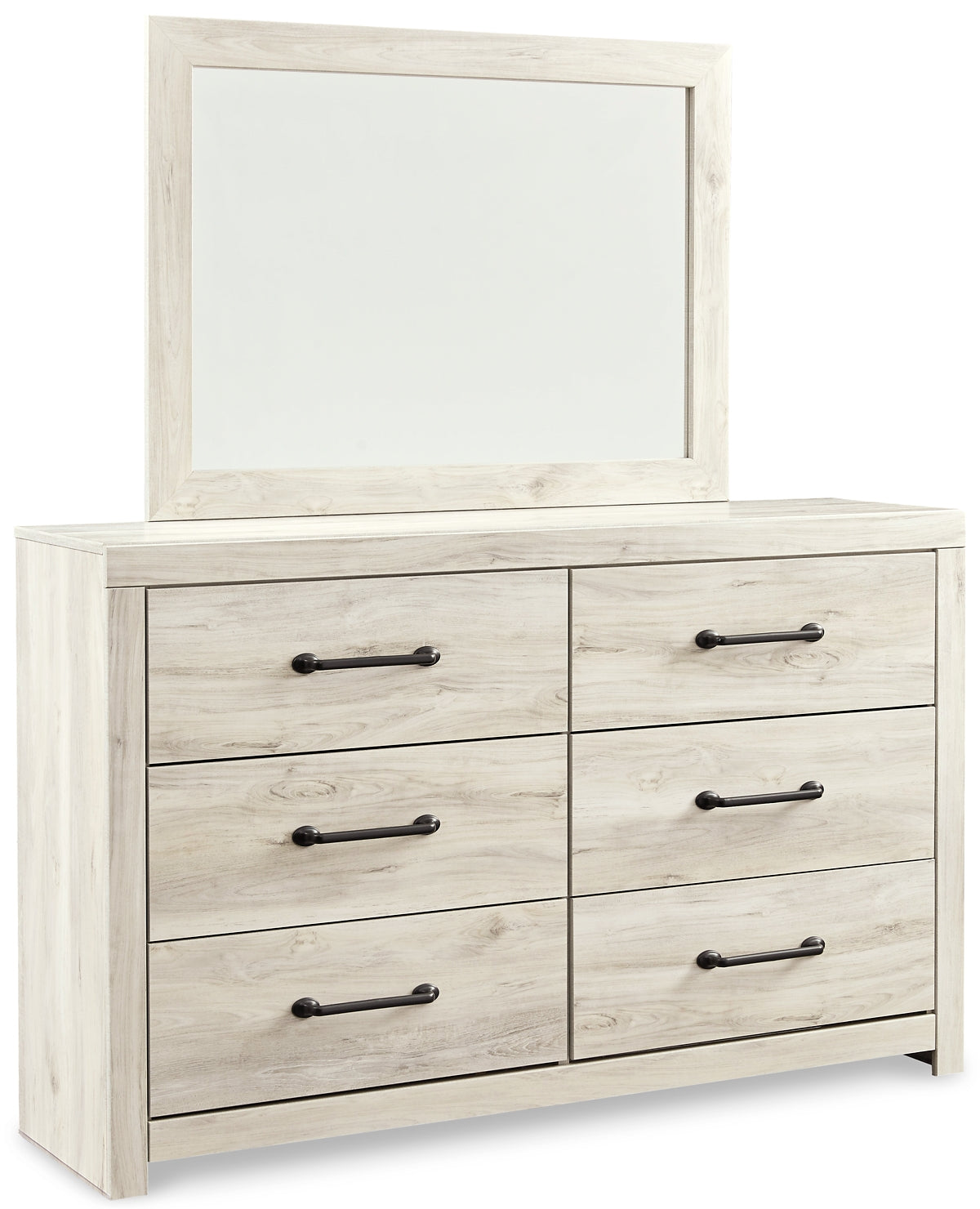 Cambeck  Upholstered Panel Bed With Mirrored Dresser And Chest