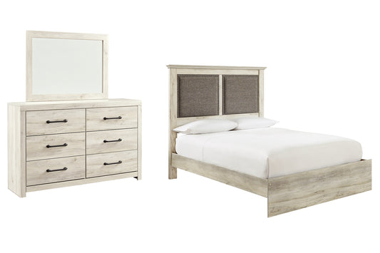 Cambeck  Upholstered Panel Bed With Mirrored Dresser