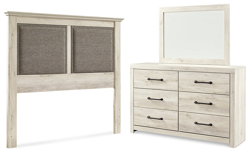 Cambeck  Upholstered Panel Headboard With Mirrored Dresser