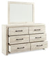 Cambeck  Upholstered Panel Headboard With Mirrored Dresser, Chest And Nightstand