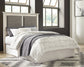 Cambeck /California King Upholstered Panel Headboard With Mirrored Dresser, Chest And 2 Nightstands