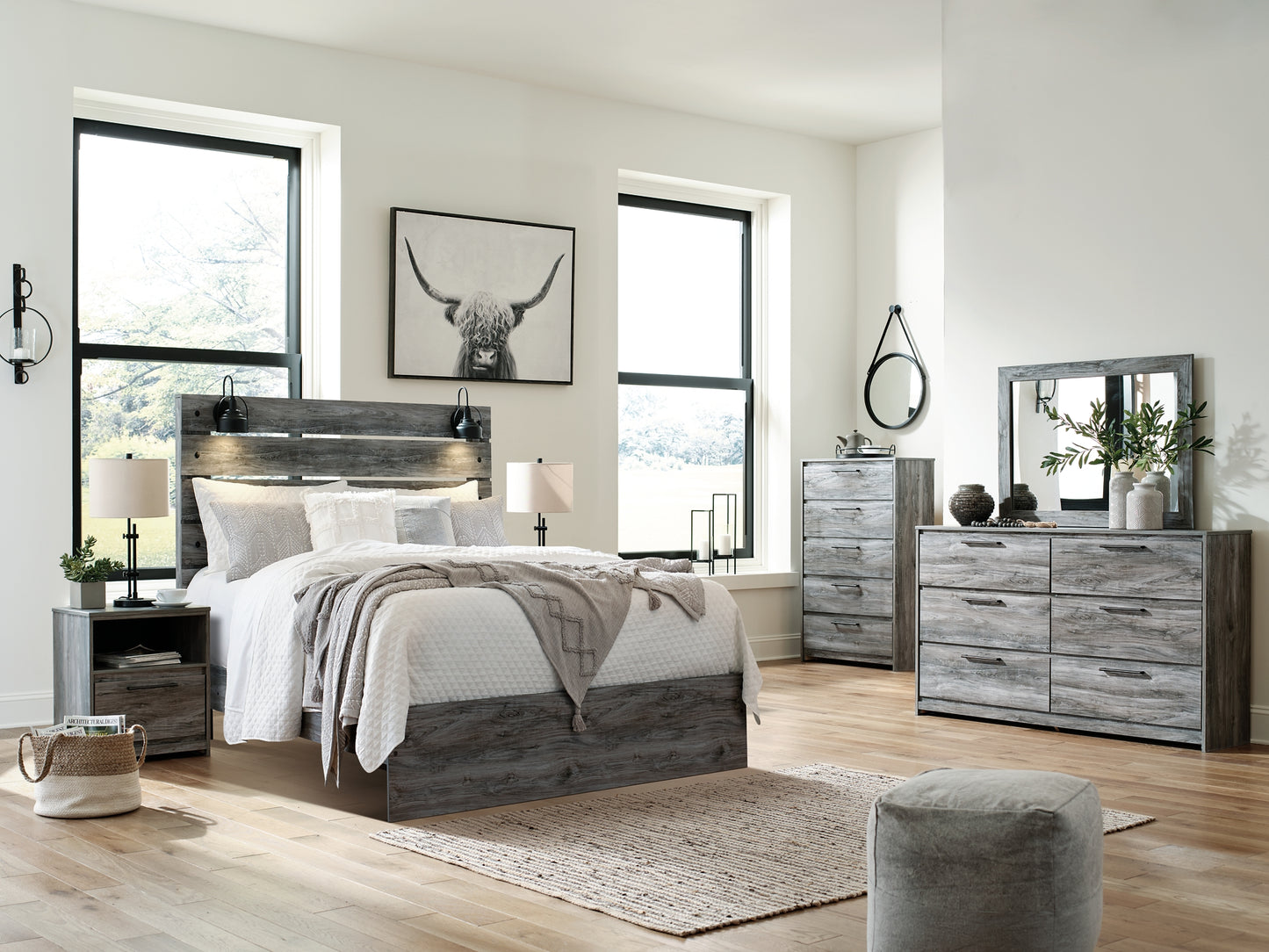 Baystorm  Panel Bed With Mirrored Dresser, Chest And Nightstand