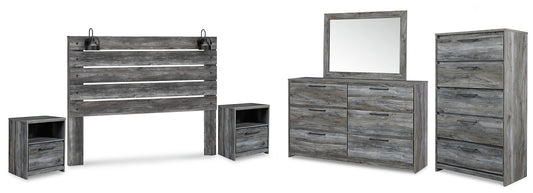 Baystorm  Panel Headboard With Mirrored Dresser, Chest And 2 Nightstands