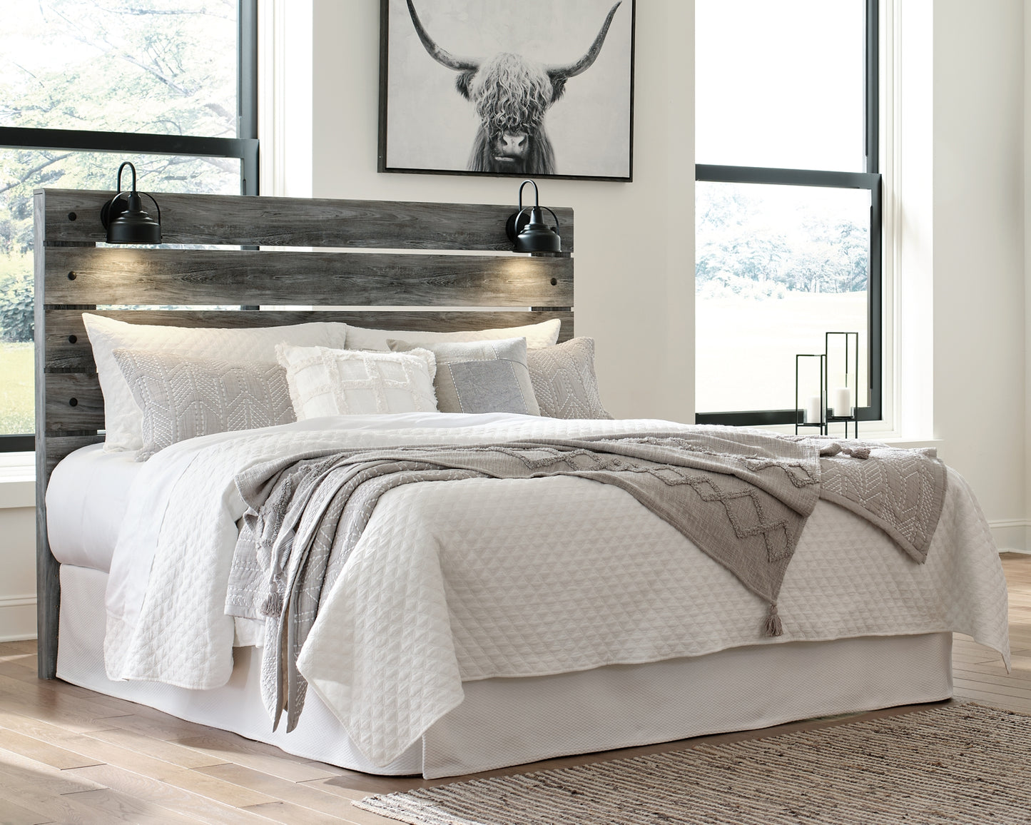 Baystorm  Panel Headboard With Mirrored Dresser And 2 Nightstands