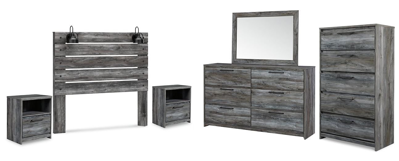 Baystorm  Panel Headboard With Mirrored Dresser, Chest And 2 Nightstands