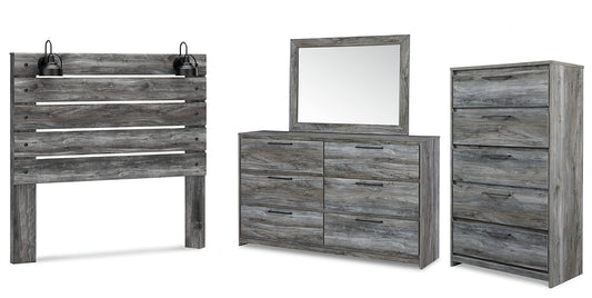 Baystorm  Panel Headboard With Mirrored Dresser And Chest