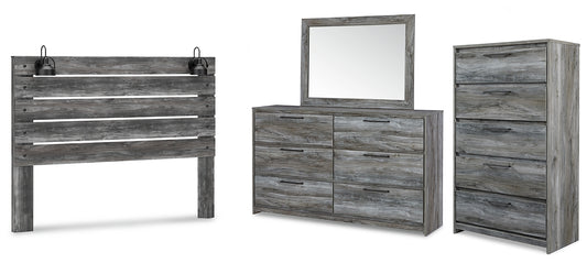 Baystorm  Panel Headboard With Mirrored Dresser And Chest