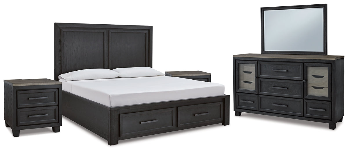 Foyland  Panel Storage Bed With Mirrored Dresser And 2 Nightstands