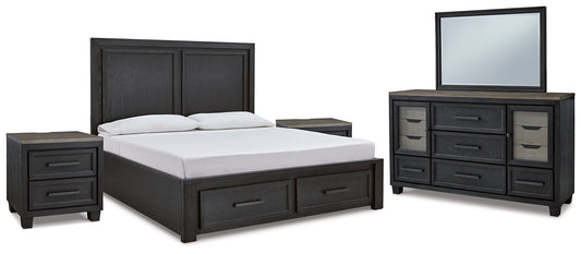 Foyland  Panel Storage Bed With Mirrored Dresser And 2 Nightstands